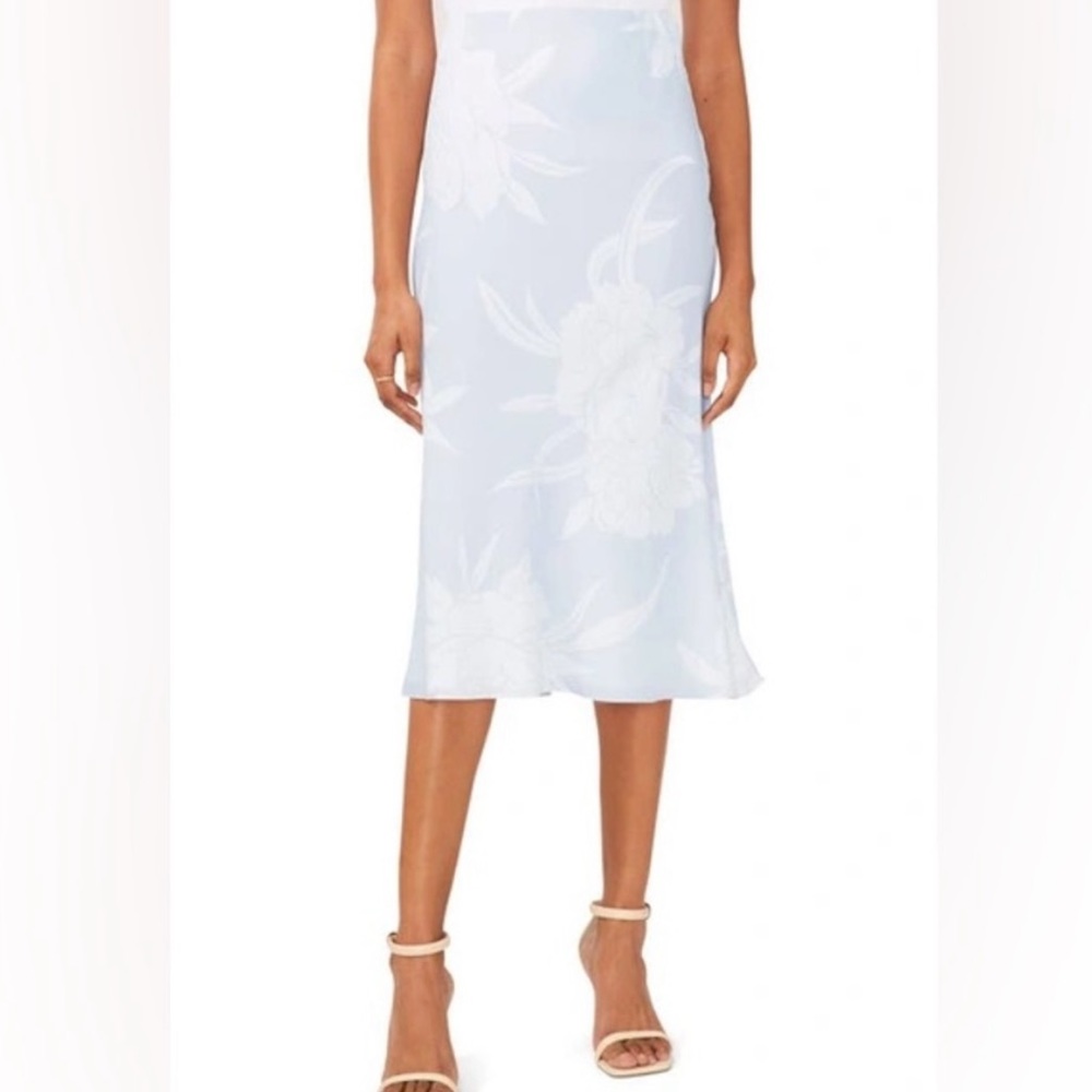 Halogen Light Blue Floral Midi Skirt